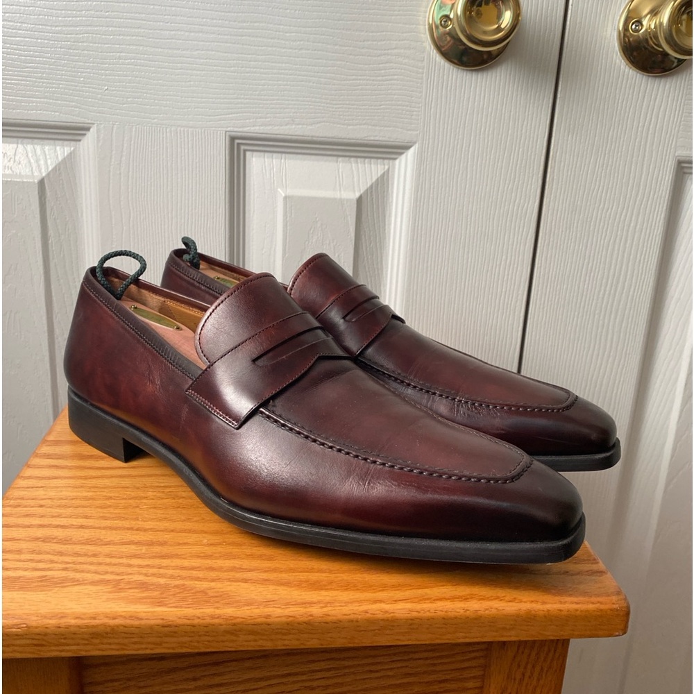 MAGNANNI for Neiman Marcus Mid Brown Burnished Leather Penny Loafers SZ 11 1/2M